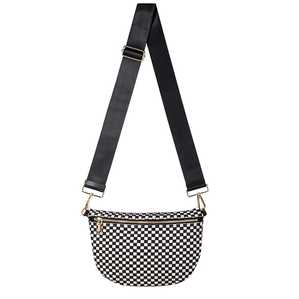 2727 Vegan Leather Crossbody Bags , Checkered PU Bum Bag Sling - Picture 1 of 8